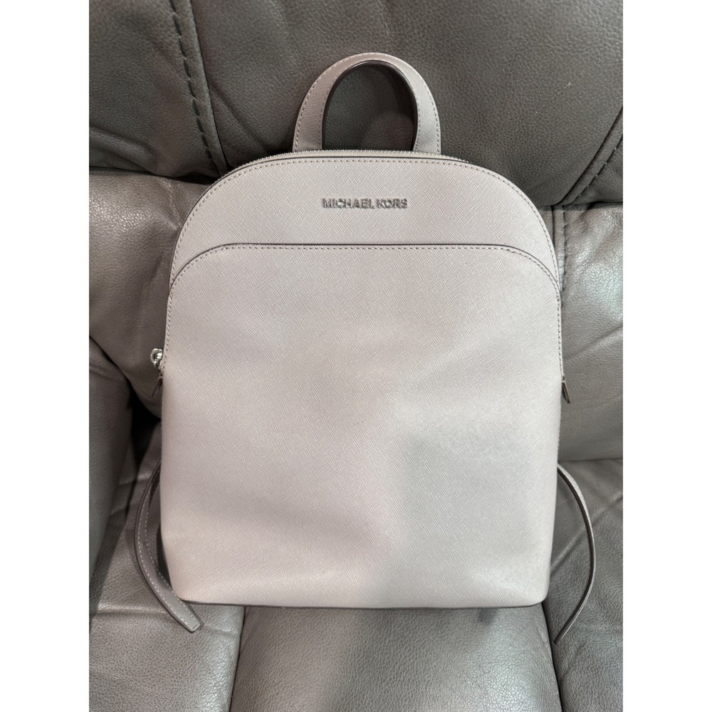 Michael Kors Cindy Dome Backpack Light Grey Saffiano Leather Silver Hardware